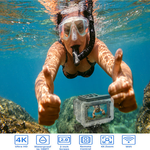 4K Waterproof Action Camera with WiFi & Wrist Remote”